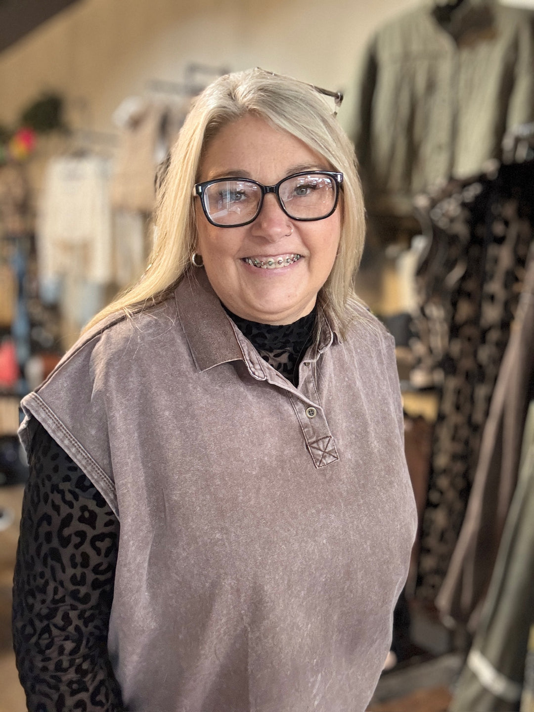 Washed Brown Sleeveless Tee