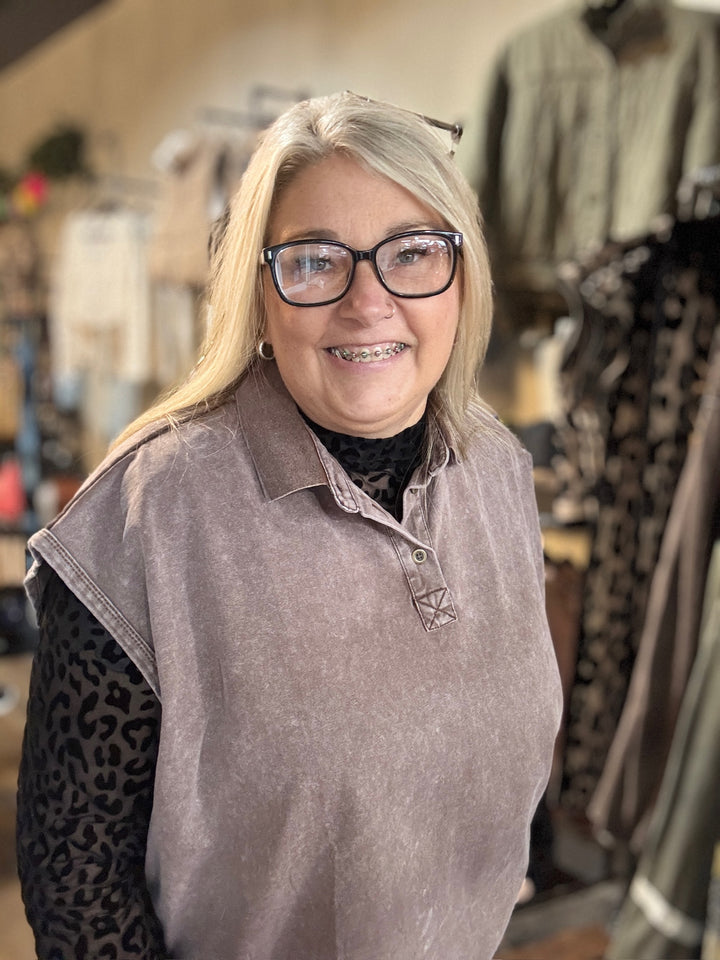 Washed Brown Sleeveless Tee