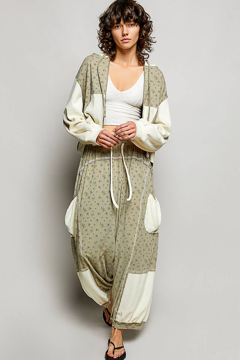 Oversized Floral Pattern Printed Knit Pants