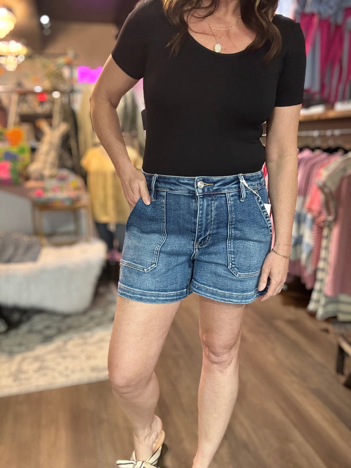 Lovervet High Rise Patch Pocket Denim Shorts