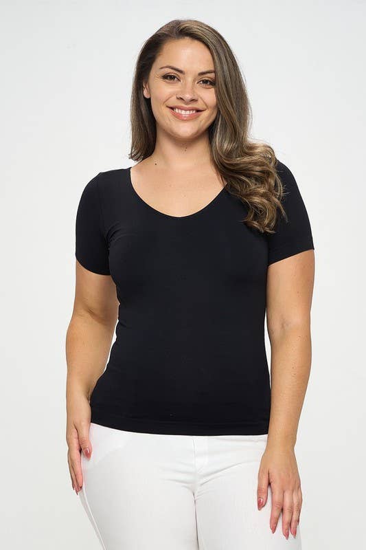 Seamless Reversible V-Neck Short Sleeve Top