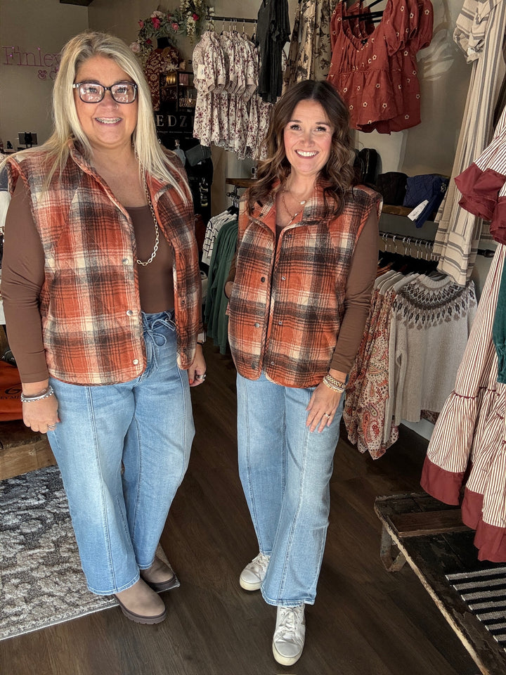 Fall Plaid Quilted Puffer Vest