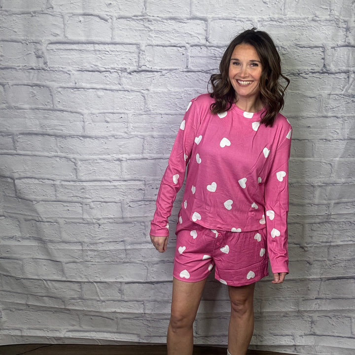 Pink Heart Print Lounge Set