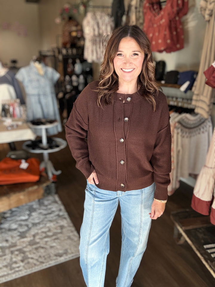 Brown Exposed Seam Cardigan