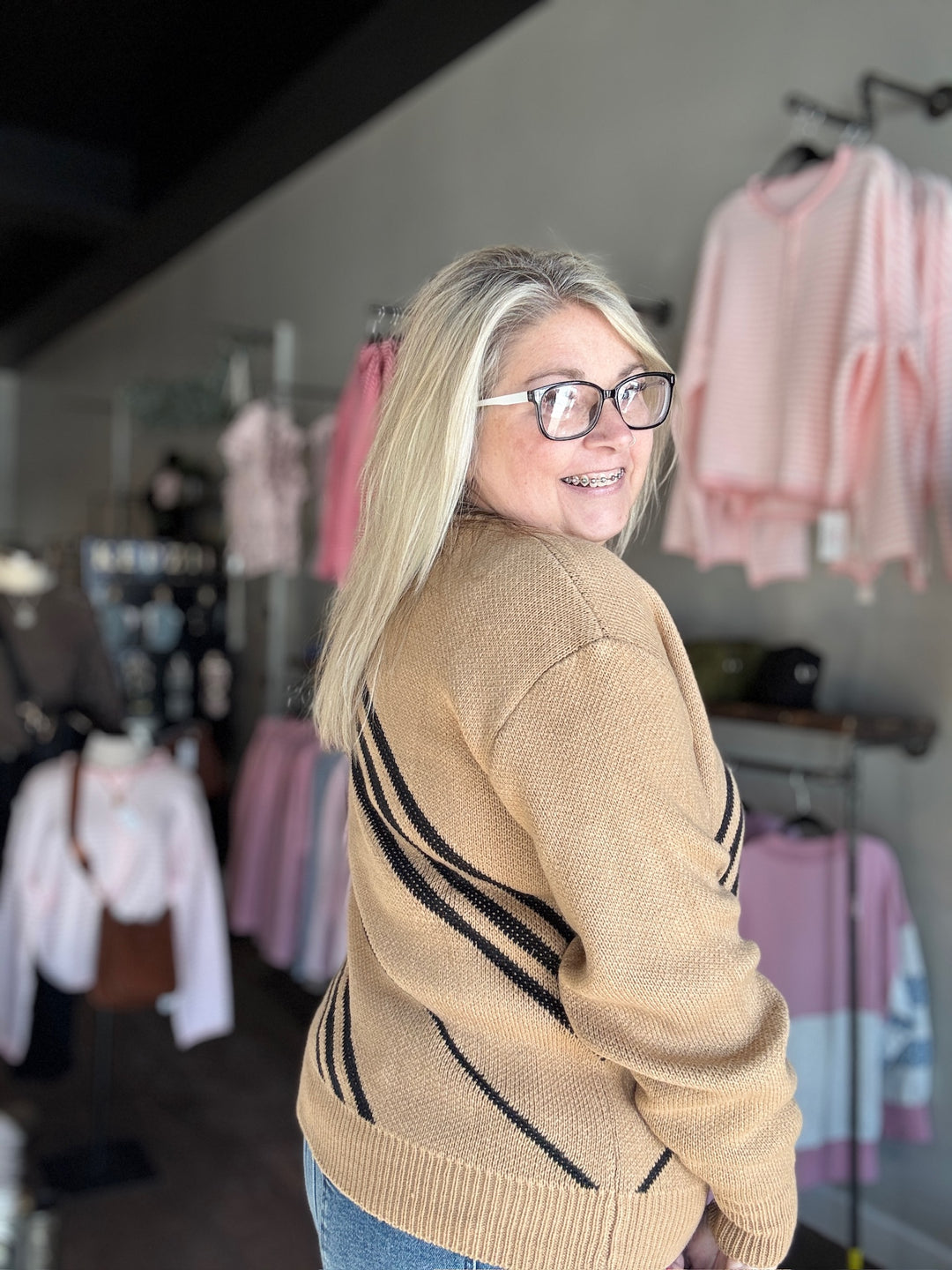 Tan Side Stripe Sweater
