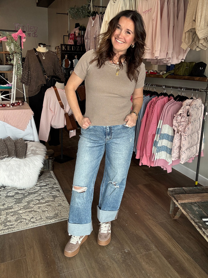 Lovervet High Rise Cuffed Baggy Wide Jeans