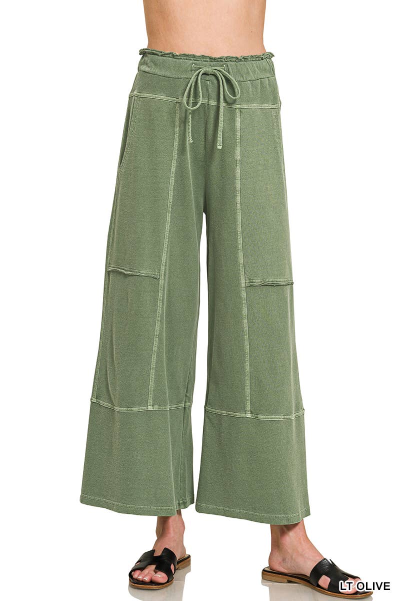 `French Terry Washed Wide Leg Pants w/ Pockets