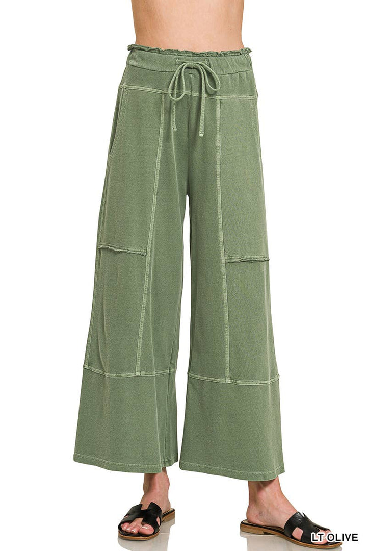 `French Terry Washed Wide Leg Pants w/ Pockets