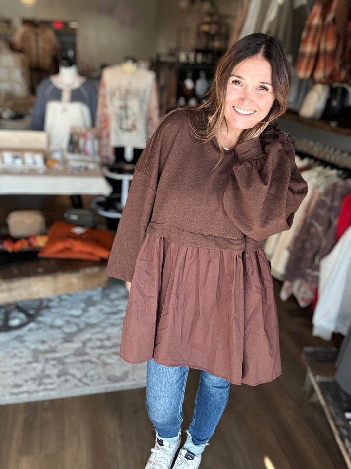 Brown Ruffle Skirt Tunic
