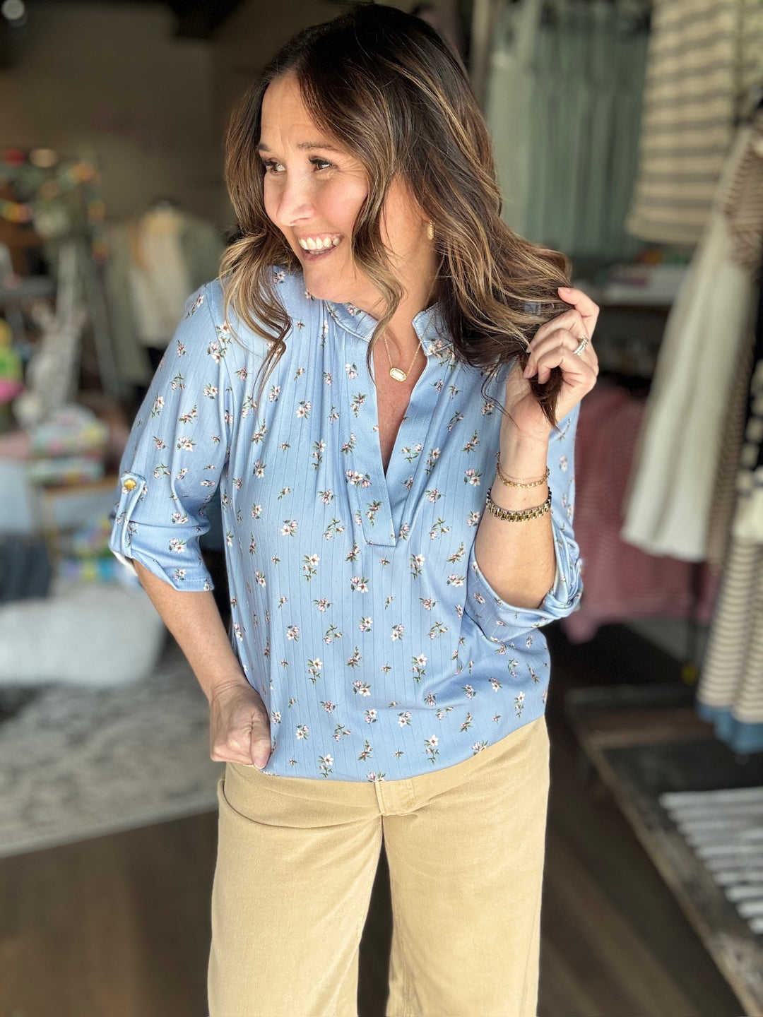 Spring Blue Floral Top