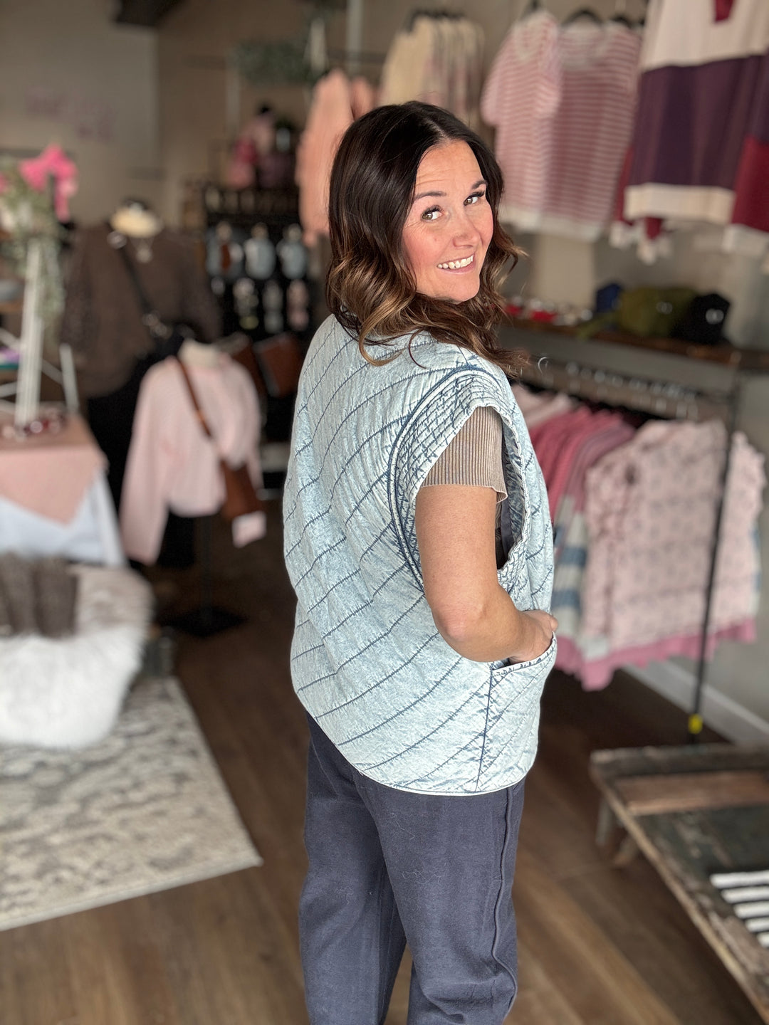 Washed Denim Quilted Vest