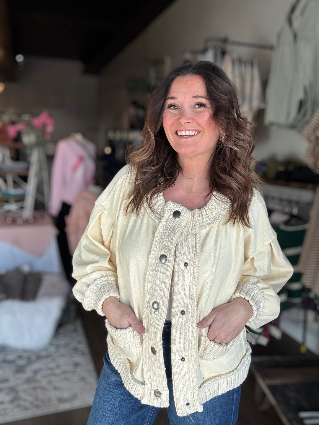 Ribbed Knit Trim Cardigan