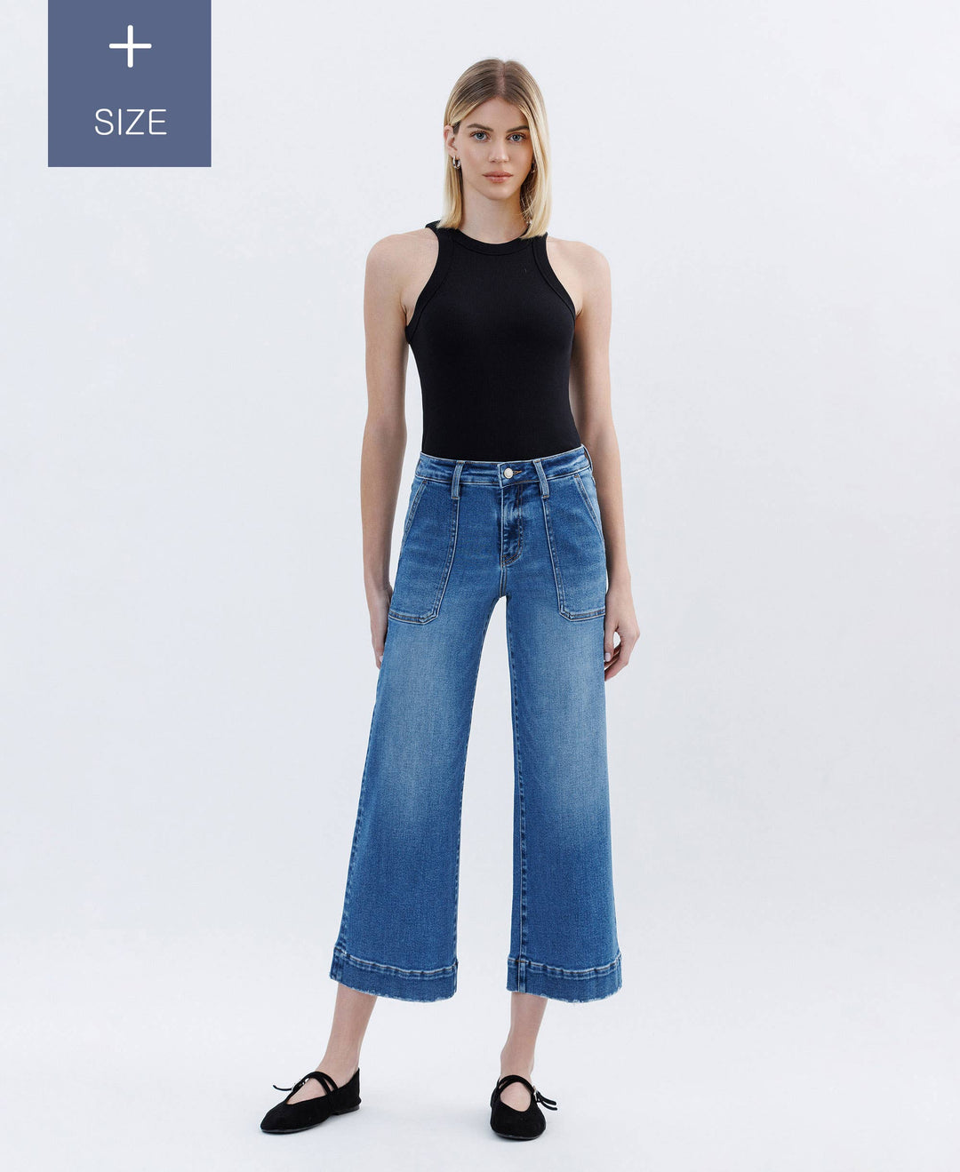 PLUS SIZE HIGH RISE CROP UTILITY WIDE LEG JEANS LV1666-P