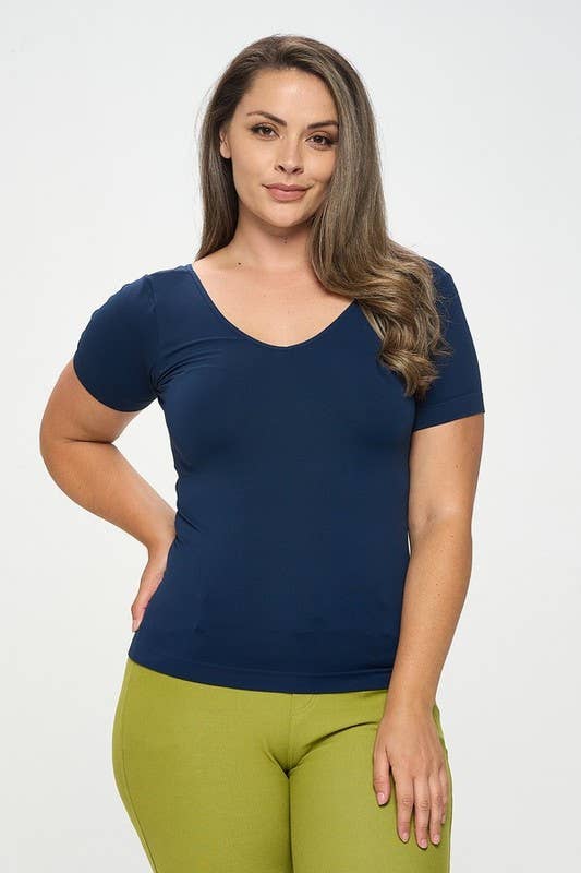 Seamless Reversible V-Neck Short Sleeve Top