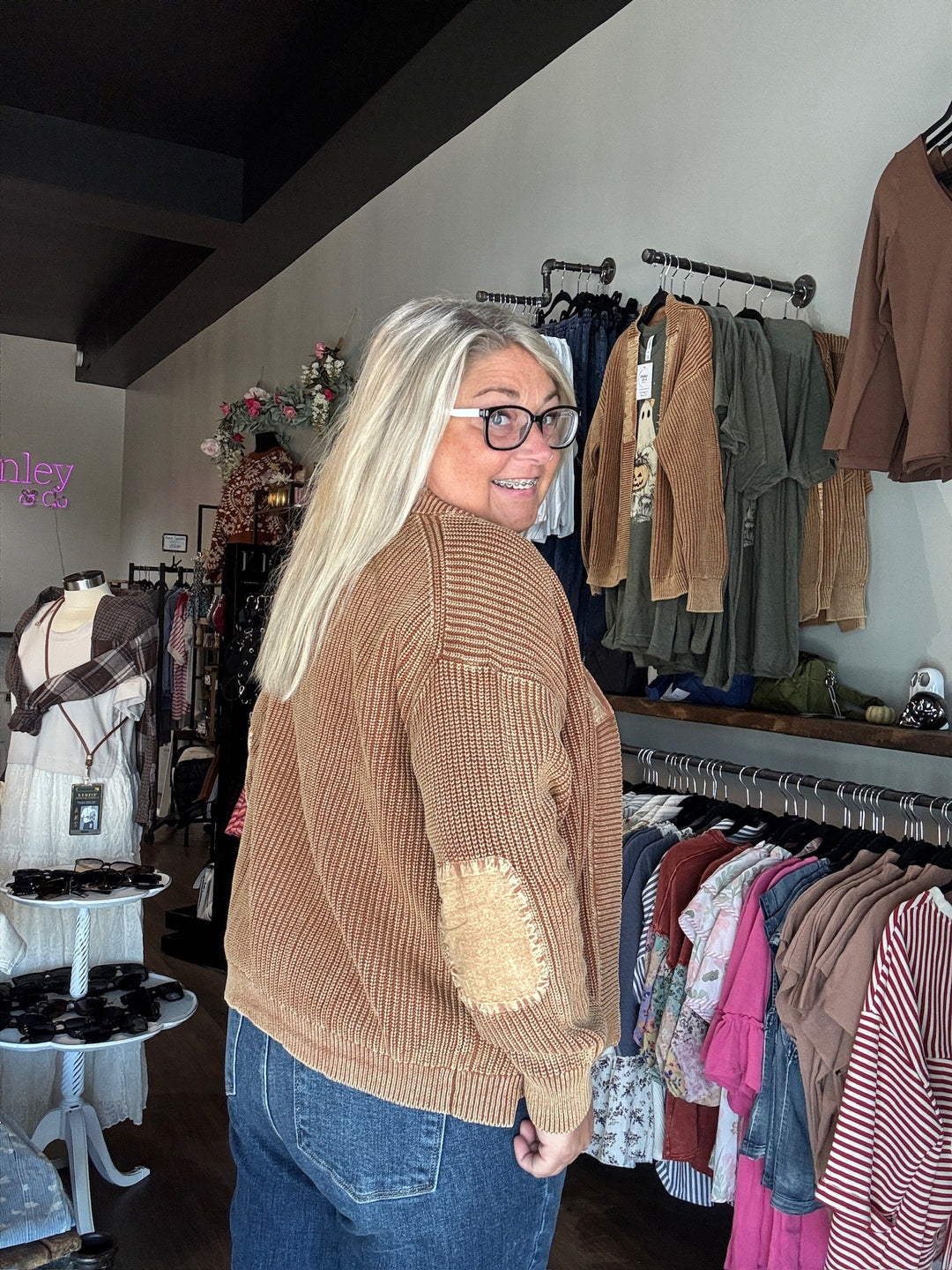 Tan Knit Open Cardigan