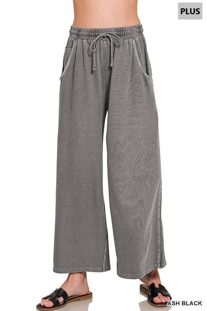 Plus French Terry Pigment Dye & Enzyme Washed Pants: BLUE GREY-197977 / 1X
