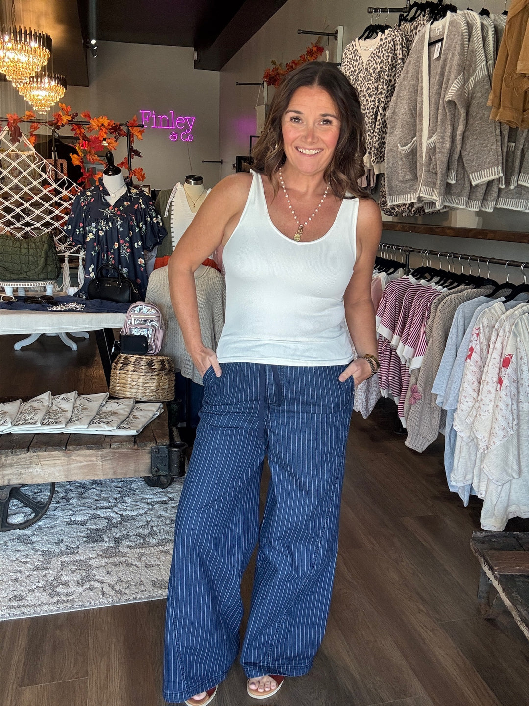 Fall Fling Wide Leg Pinstripe Pants