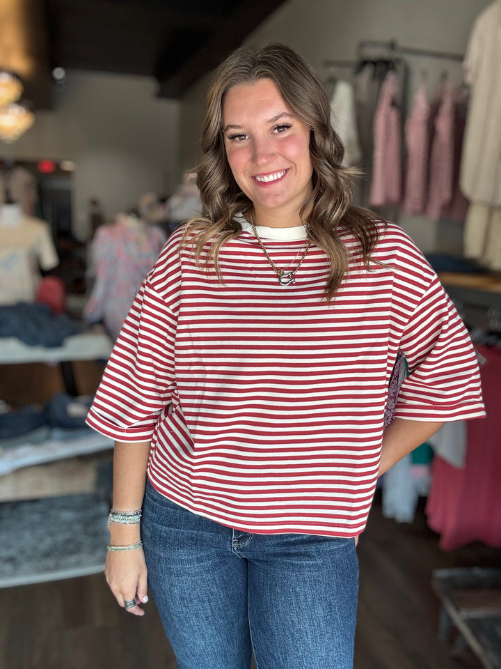 Red Striped Cutout Top