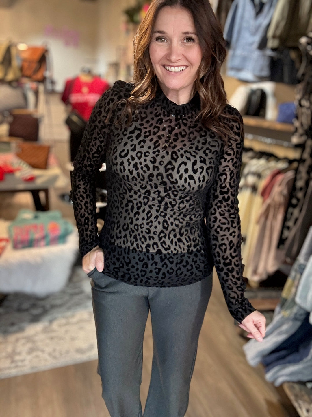 Leopard Black Mesh Top