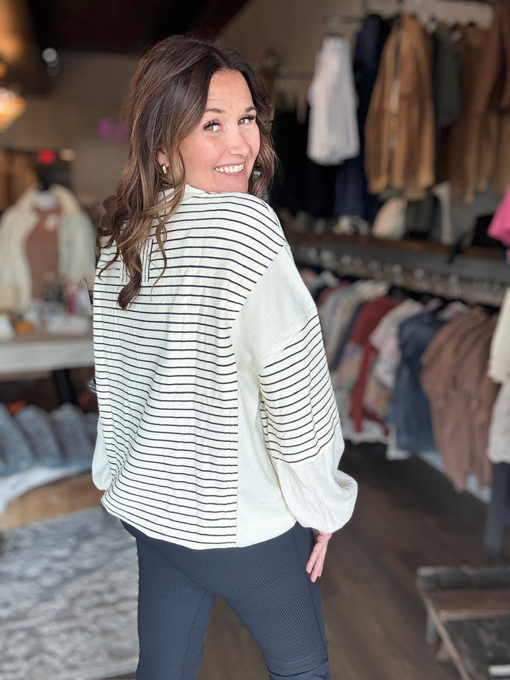 Striped Raw Edge Sweatshirt