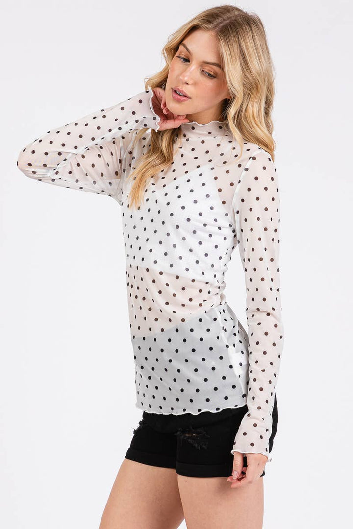 Polka Dot mesh Long Sleeve Top