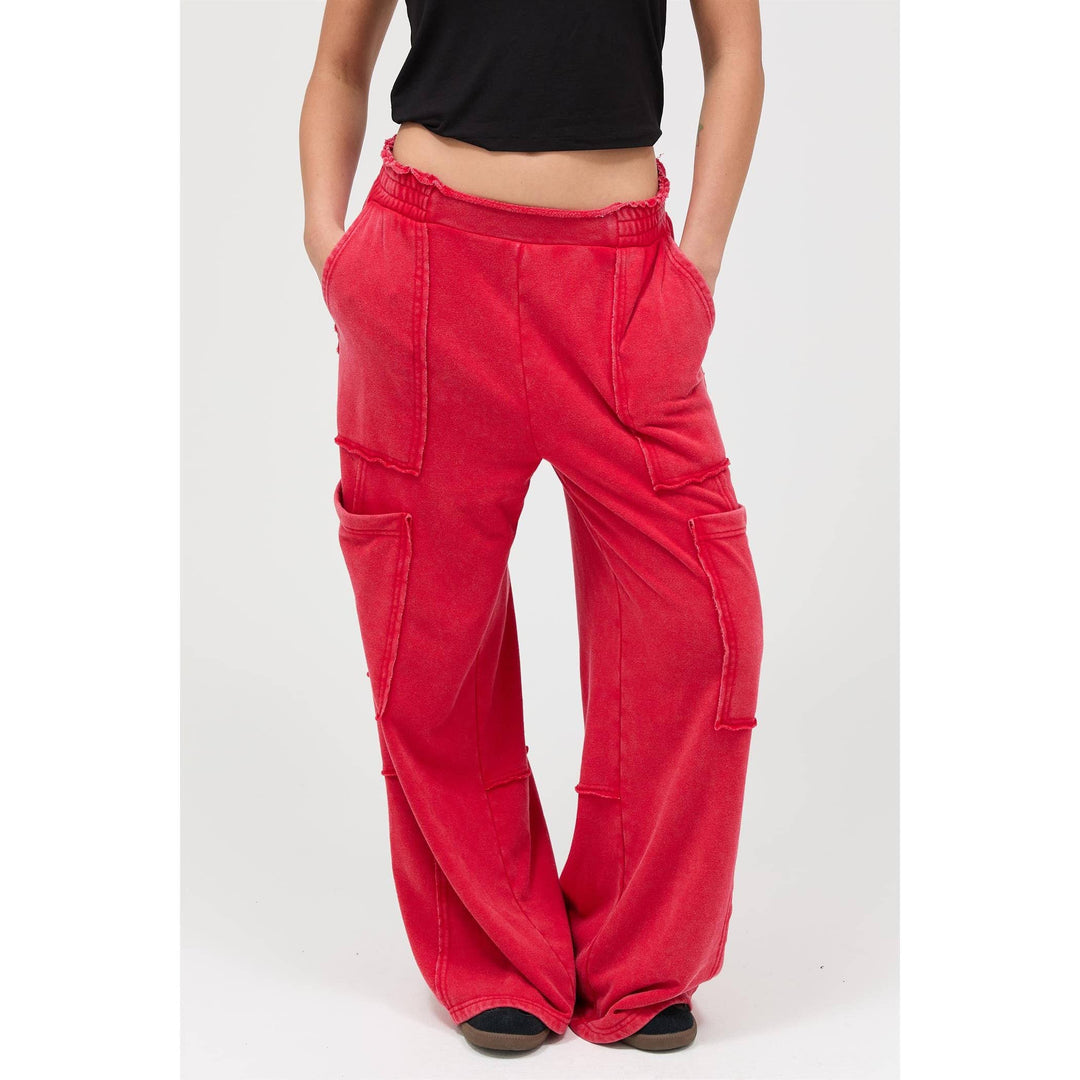Mineral Wash Wide Leg Cargo Pants