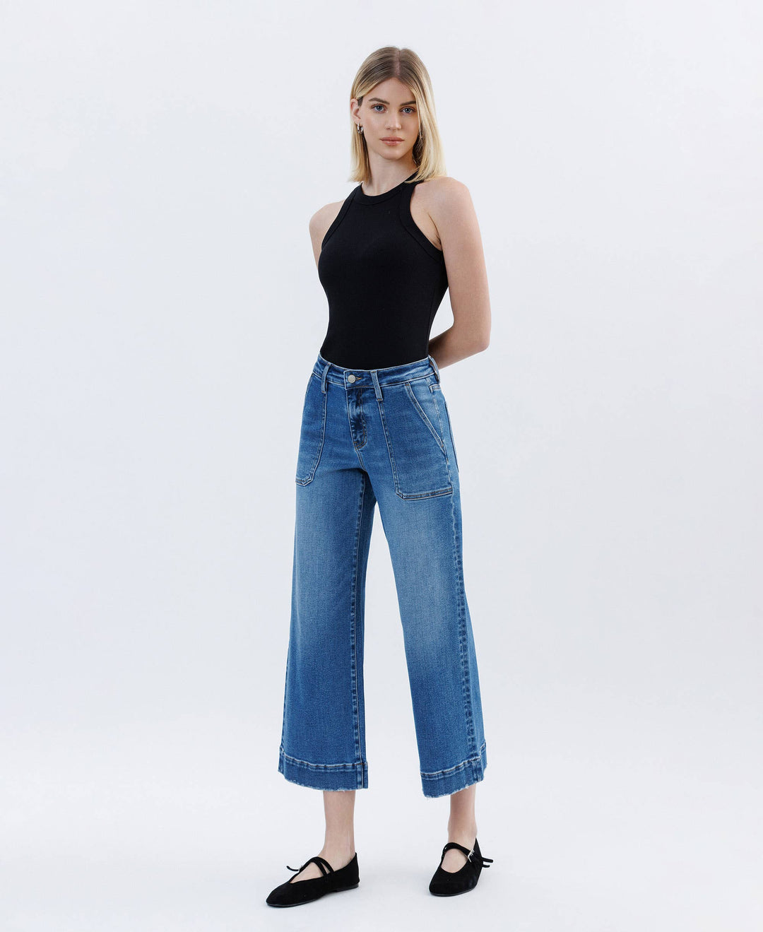 HIGH RISE CROP UTILITY WIDE LEG JEANS LV1666