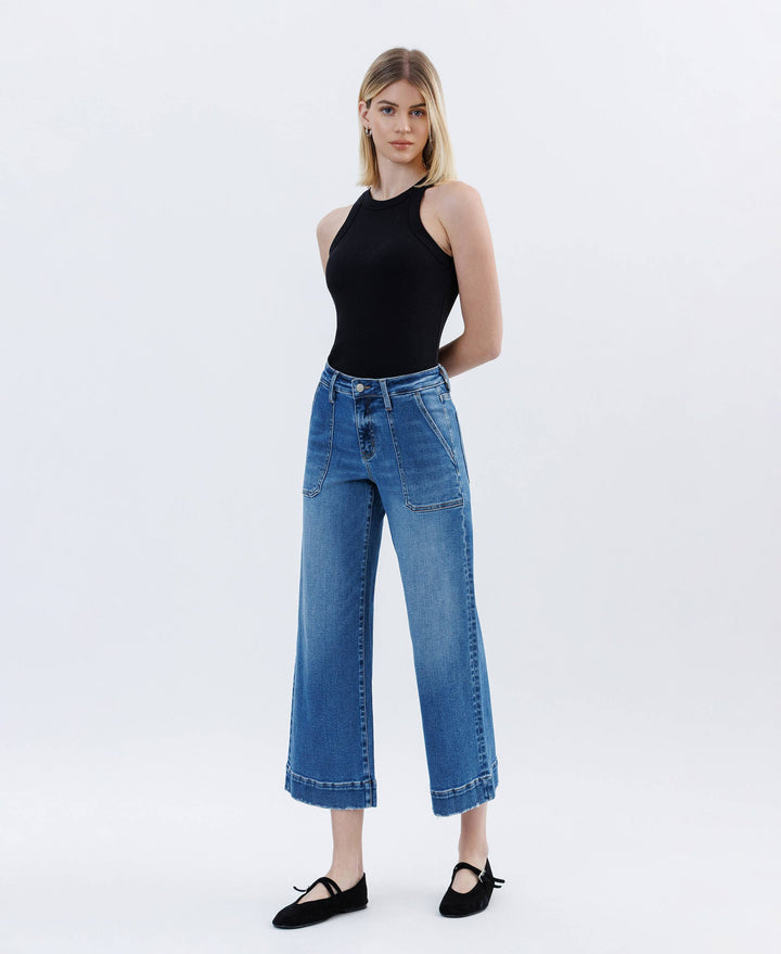 HIGH RISE CROP UTILITY WIDE LEG JEANS LV1666