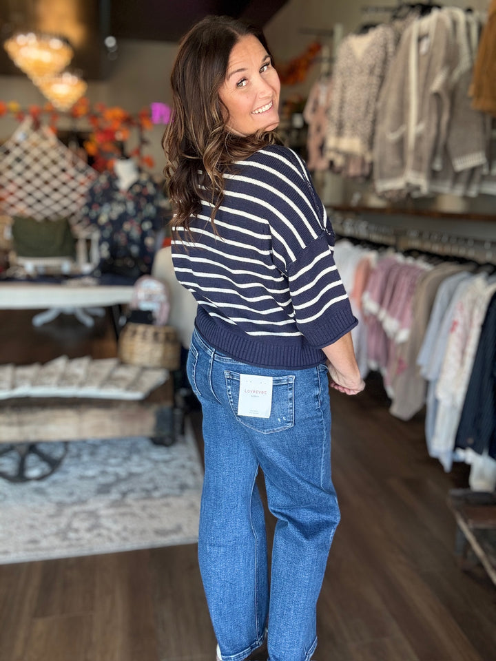 Autumn Navy Striped Sweater Top