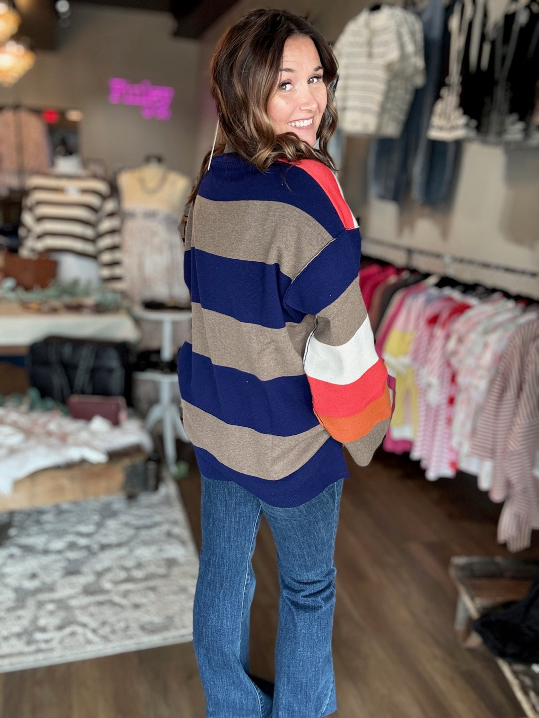 Striped Color Block Knit Pullover