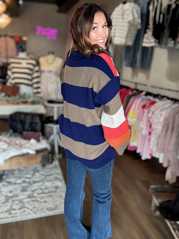 Striped Color Block Knit Pullover
