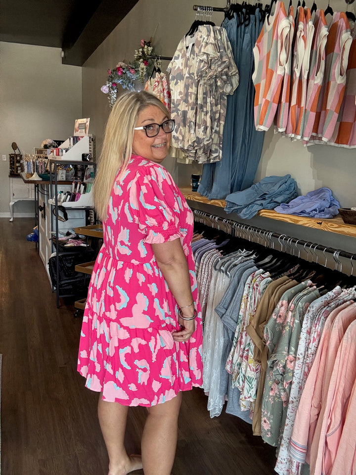 Pink Leopard Tiered Dress