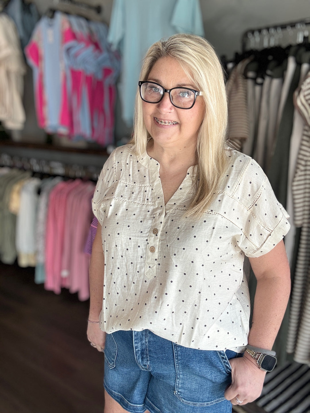 Floral Polka Dot Short Sleeve Top