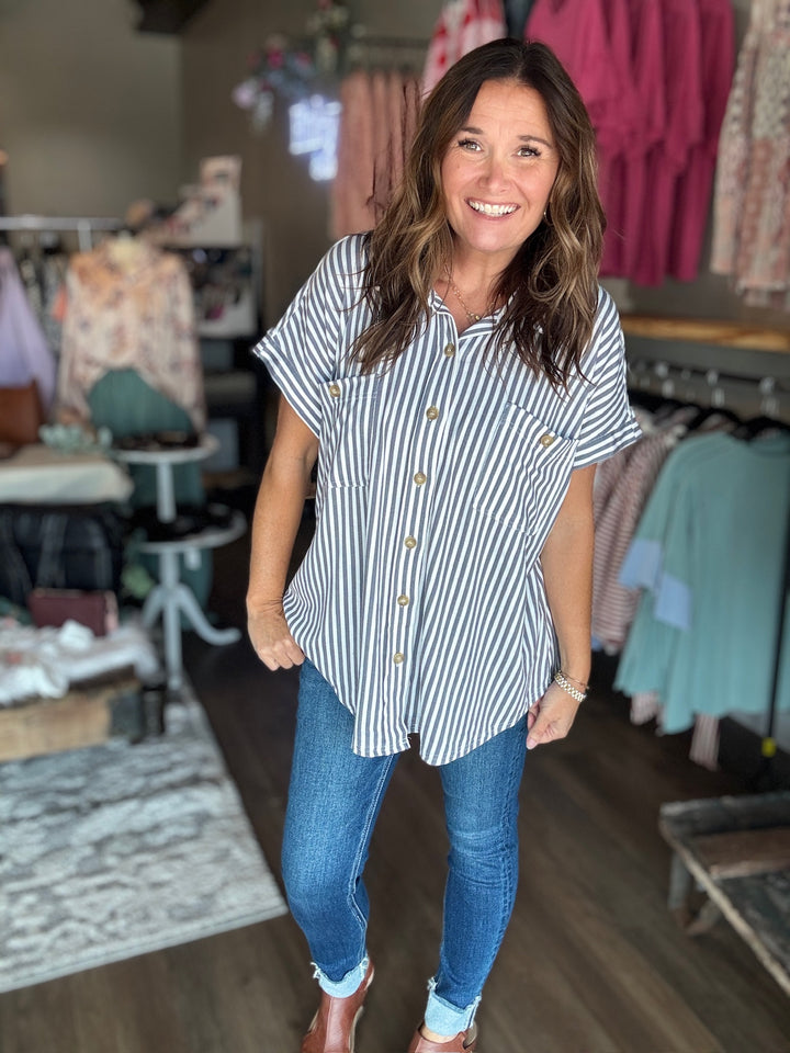 Plus Striped Collared Top