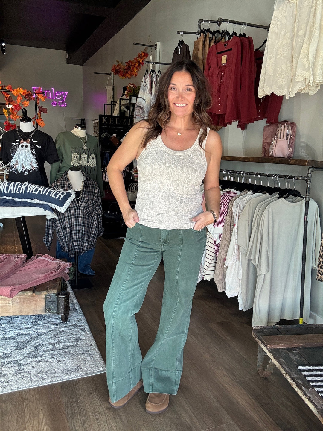 Fall Green Wide Leg Pants