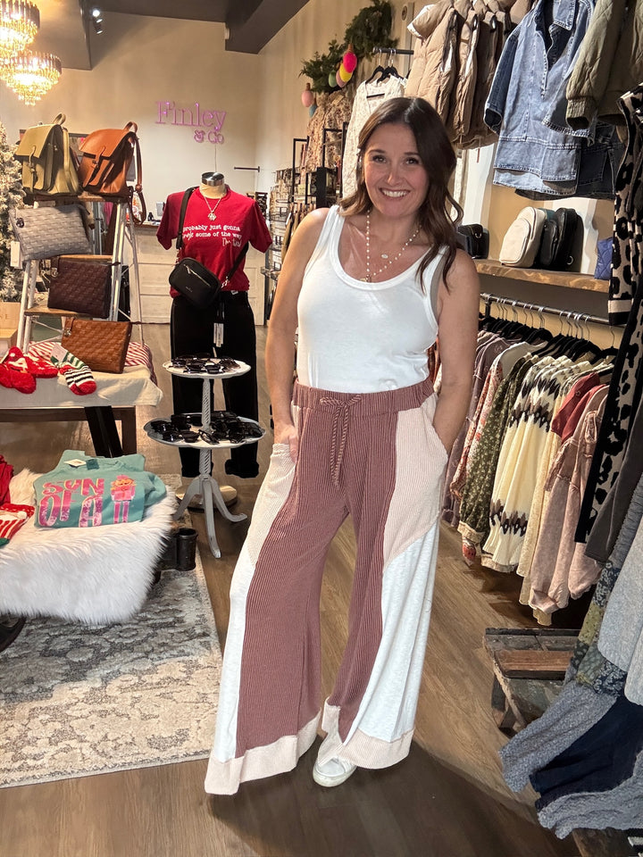 Color Block Ribbed Wide Leg Pants