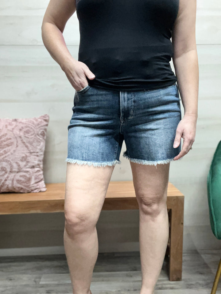 Judy Blue HW Tummy Control Fray Hem Shorts