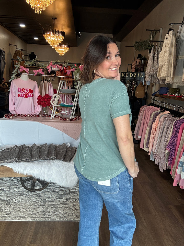 Round Neck Exposed Hem Top