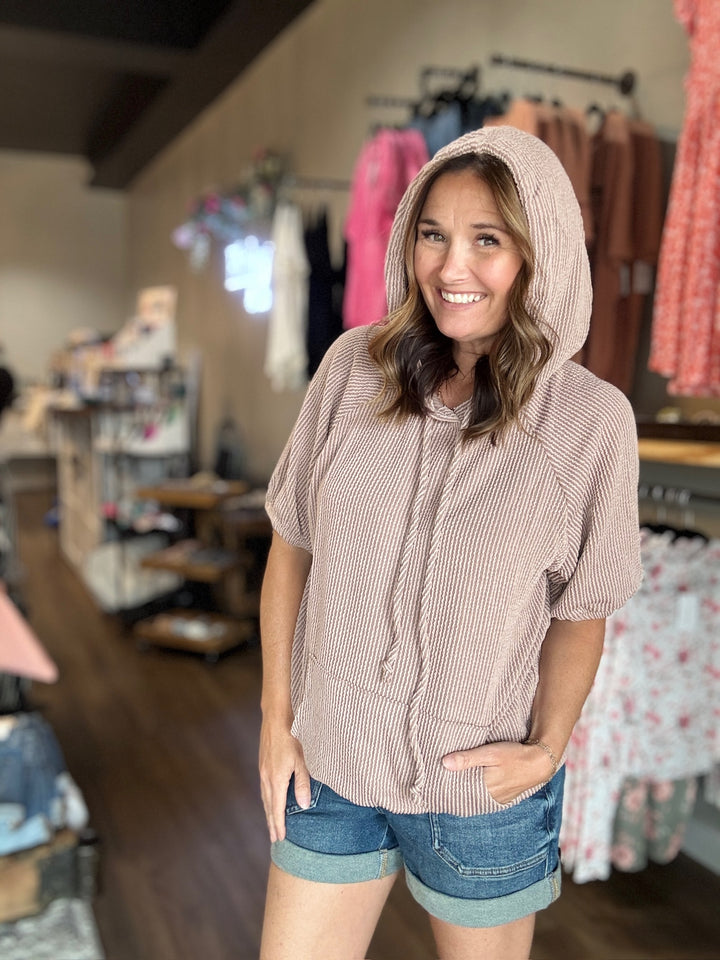 Cocoa Ribbed Hooded Top