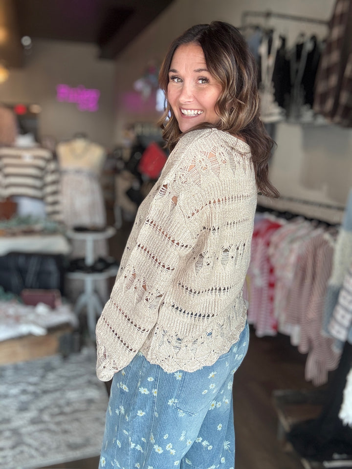 Tan Open Knit Pullover Sweater