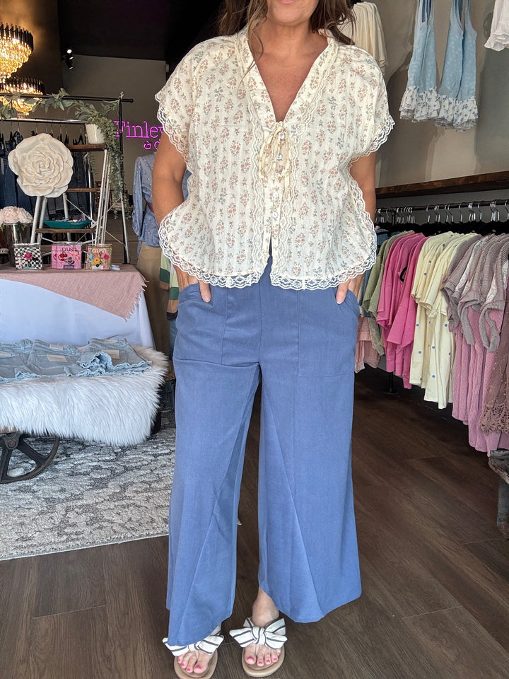 Indigo Ease Wide Leg Corduroy Pants
