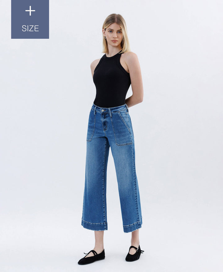 PLUS SIZE HIGH RISE CROP UTILITY WIDE LEG JEANS LV1666-P