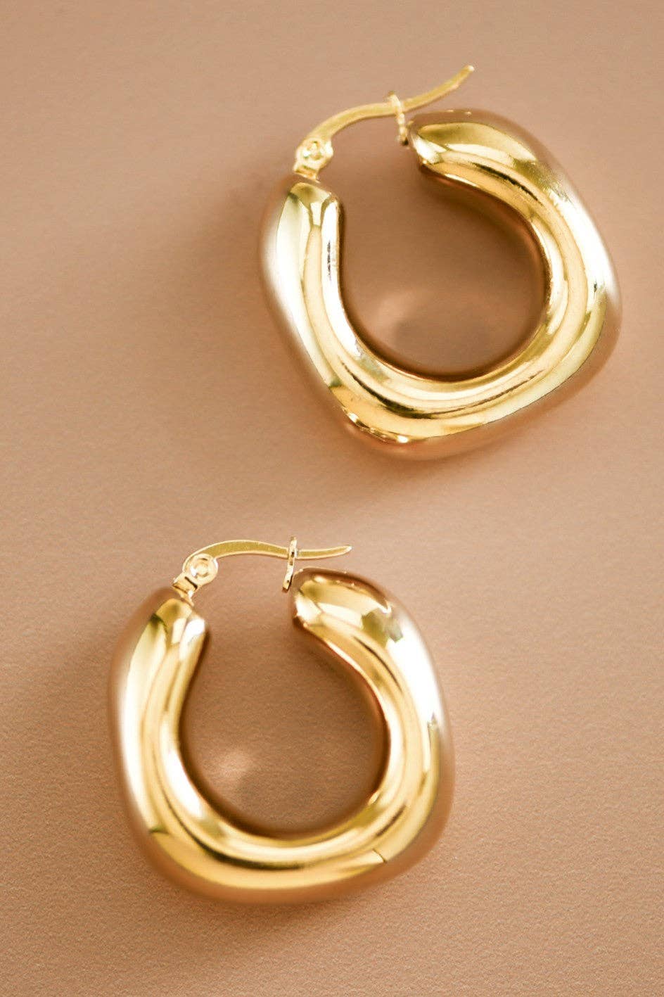 18K Gold Plated Waterproof Stainless Steel Hoop Earrings - 7367