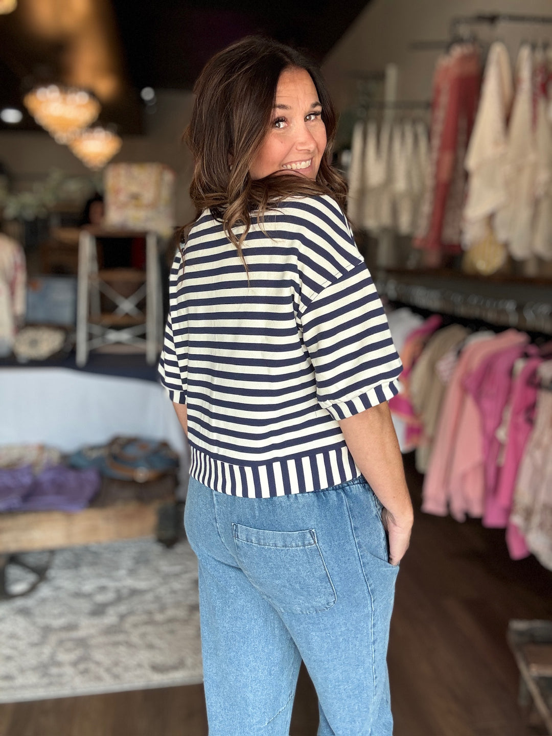 Harbor Breeze Navy Striped Top