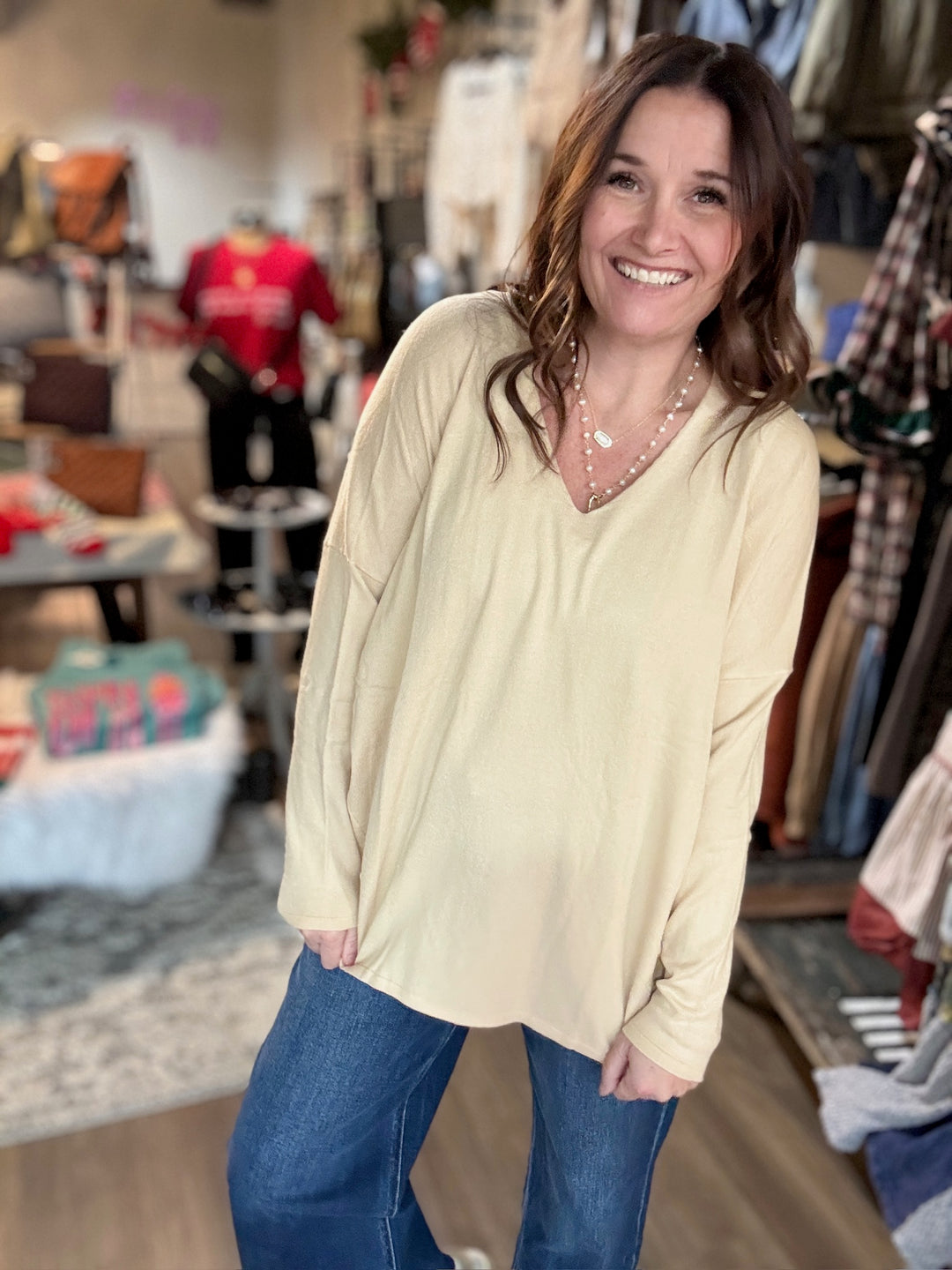 Beige V Neck Sweater