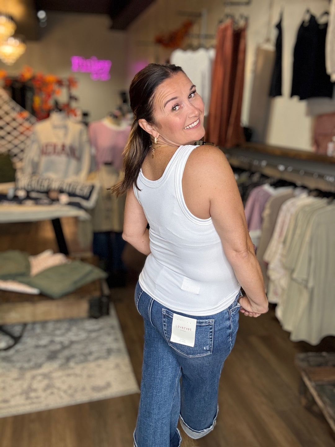 White Reversible Ribbed Tank