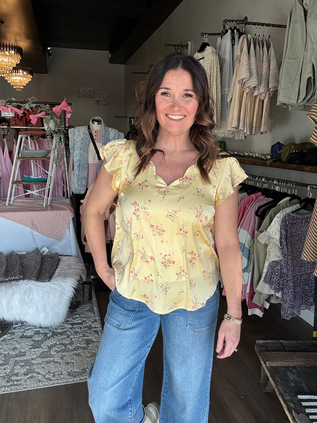 Buttercream Floral Scalloped Top