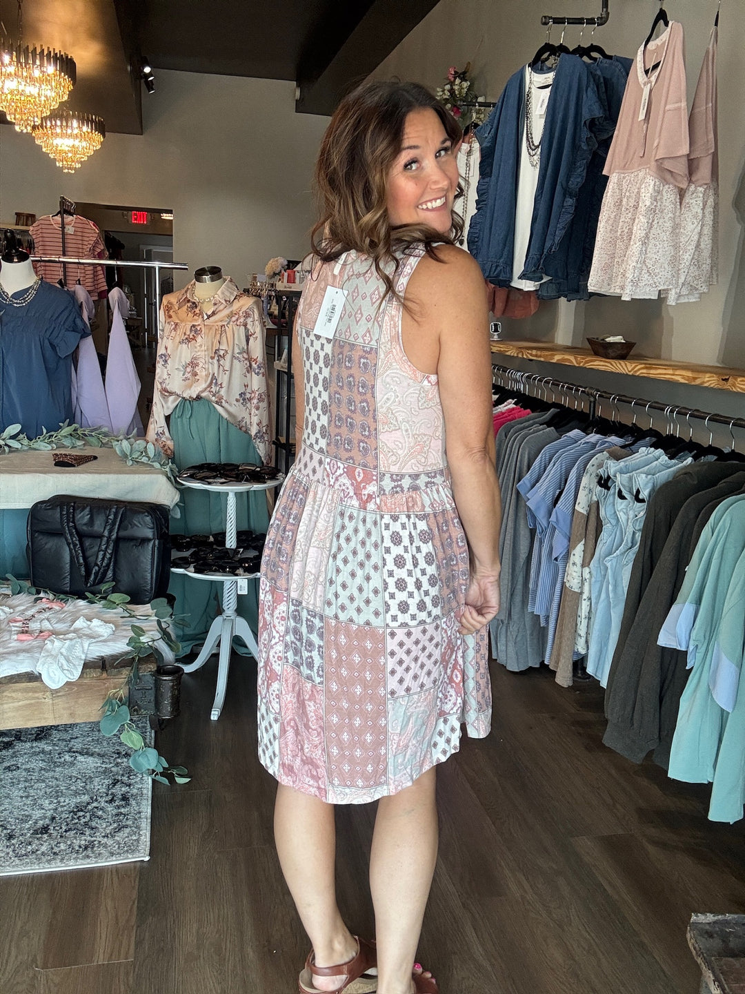 Patch Print Babydoll Dress