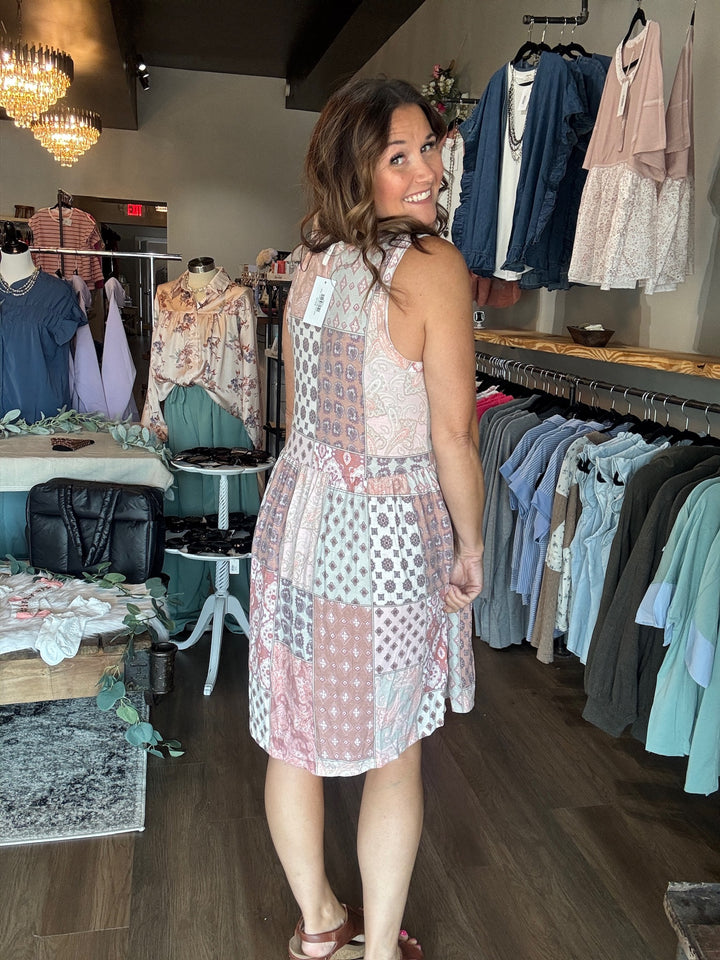 Patch Print Babydoll Dress