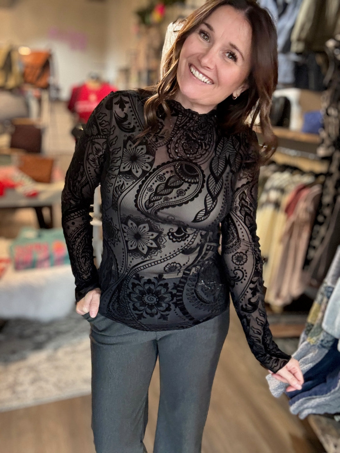 Paisley Black Mesh Top